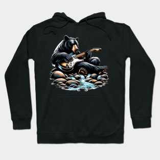 Black Bear Playing Electric Guitar Hoodie